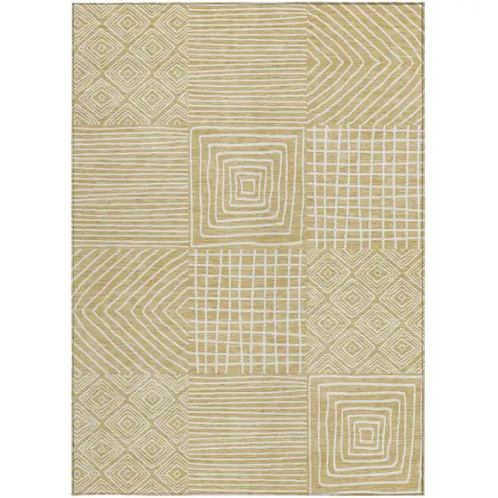 Wheat And Ivory Geometric Washable Indoor Outdoor Area Rug Photo 6