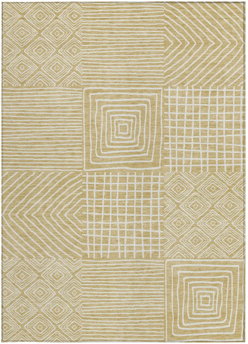 Wheat And Ivory Geometric Washable Indoor Outdoor Area Rug Photo 6