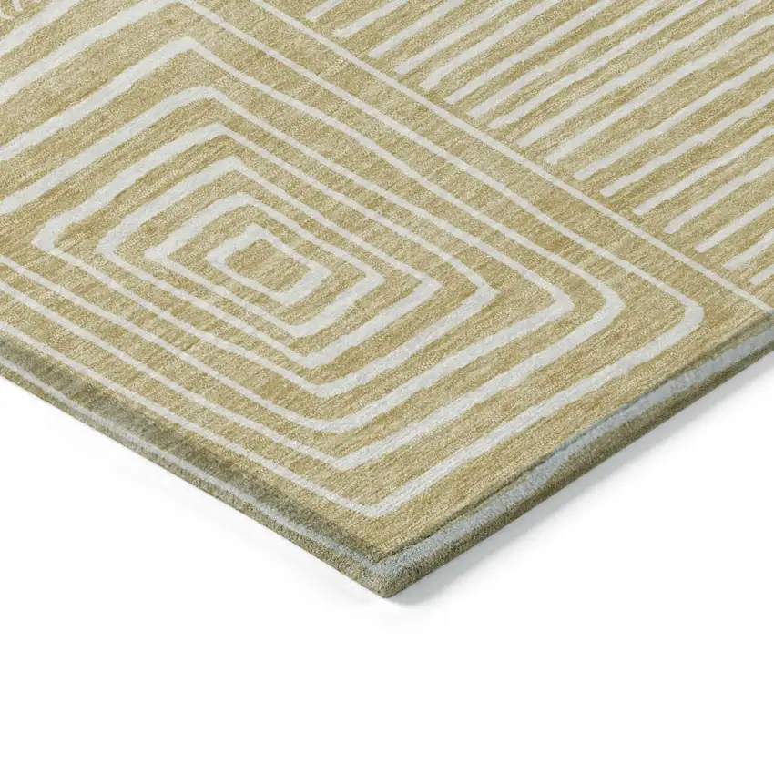 Wheat And Ivory Geometric Washable Indoor Outdoor Area Rug Photo 4