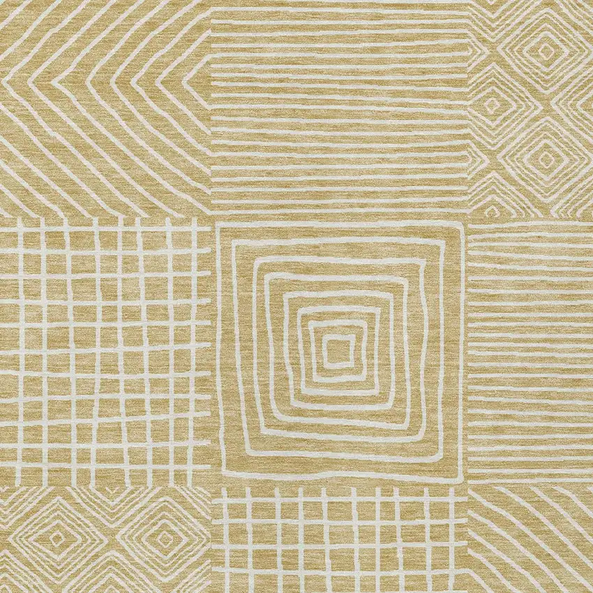 Wheat And Ivory Geometric Washable Indoor Outdoor Area Rug Photo 6