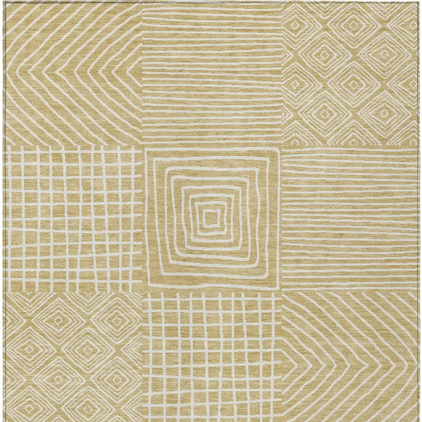 Wheat And Ivory Geometric Washable Indoor Outdoor Area Rug Photo 7