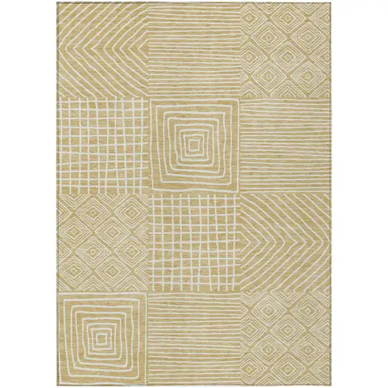 Wheat And Ivory Geometric Washable Indoor Outdoor Area Rug Photo 2