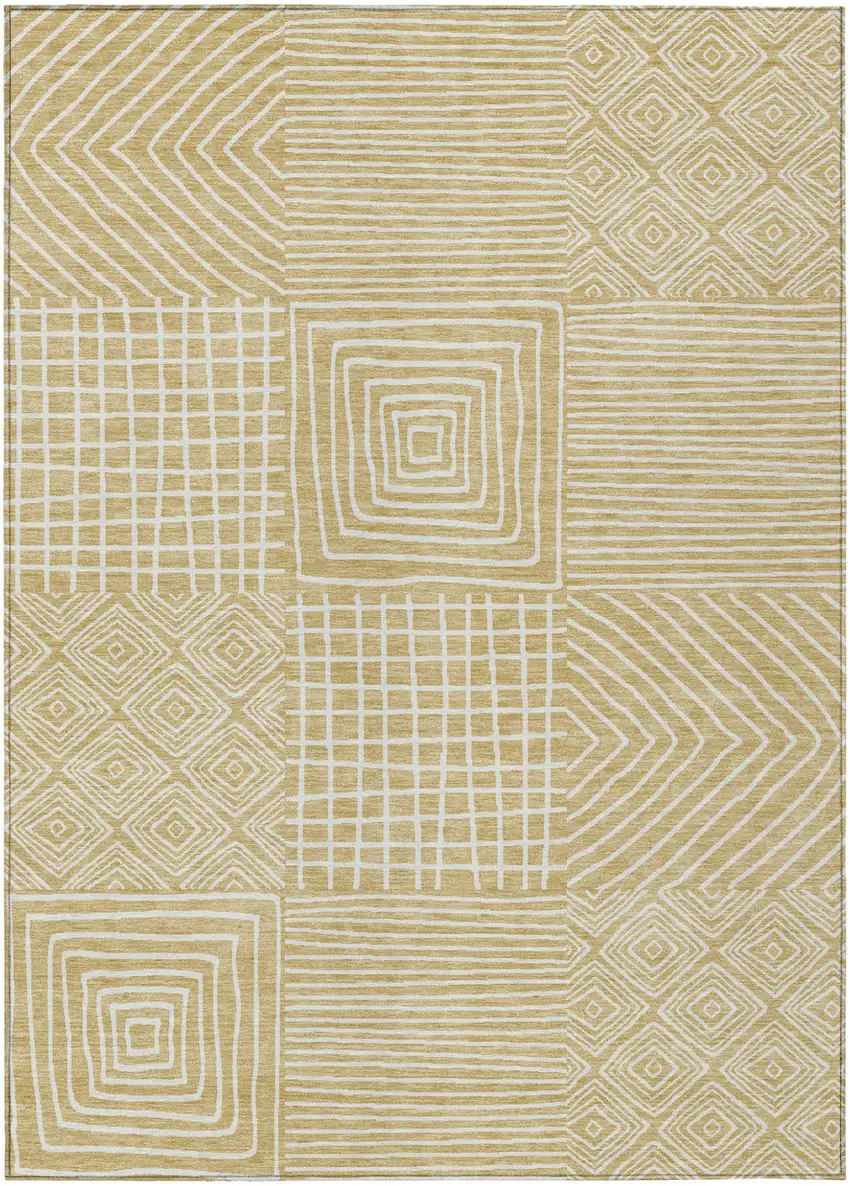 Wheat And Ivory Geometric Washable Indoor Outdoor Area Rug Photo 2