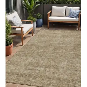 Photo of Wheat And Ivory Geometric Washable Indoor Outdoor Area Rug