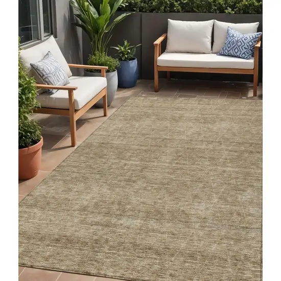 Wheat And Ivory Geometric Washable Indoor Outdoor Area Rug Photo 1