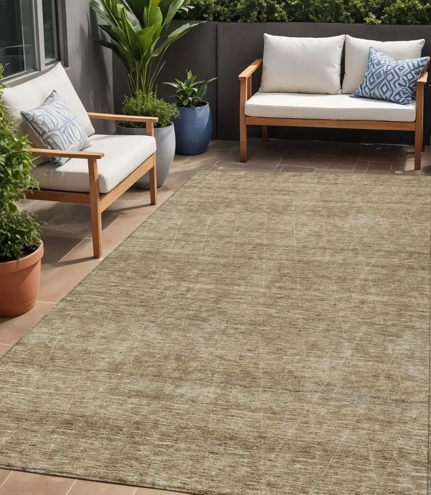 Wheat And Ivory Geometric Washable Indoor Outdoor Area Rug Photo 1