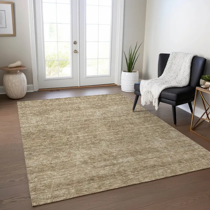 Wheat And Ivory Geometric Washable Indoor Outdoor Area Rug Photo 9