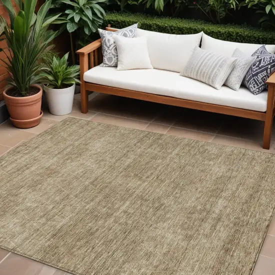 Wheat And Ivory Geometric Washable Indoor Outdoor Area Rug Photo 1