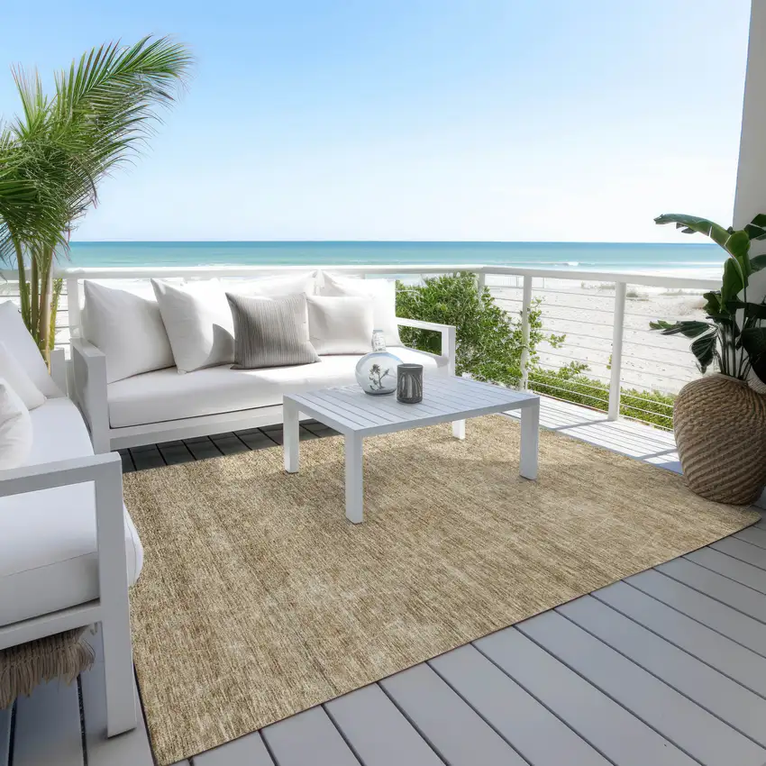 Wheat And Ivory Geometric Washable Indoor Outdoor Area Rug Photo 8