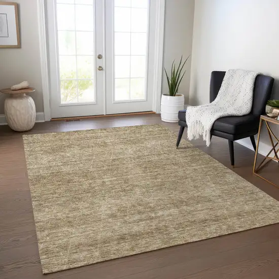 Wheat And Ivory Geometric Washable Indoor Outdoor Area Rug Photo 9