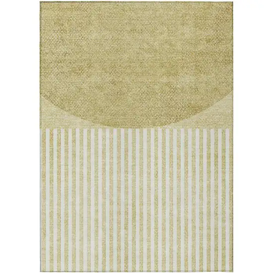 Wheat And Ivory Geometric Washable Indoor Outdoor Area Rug Photo 1