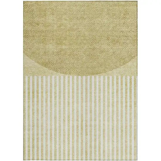 Wheat And Ivory Geometric Washable Indoor Outdoor Area Rug Photo 3