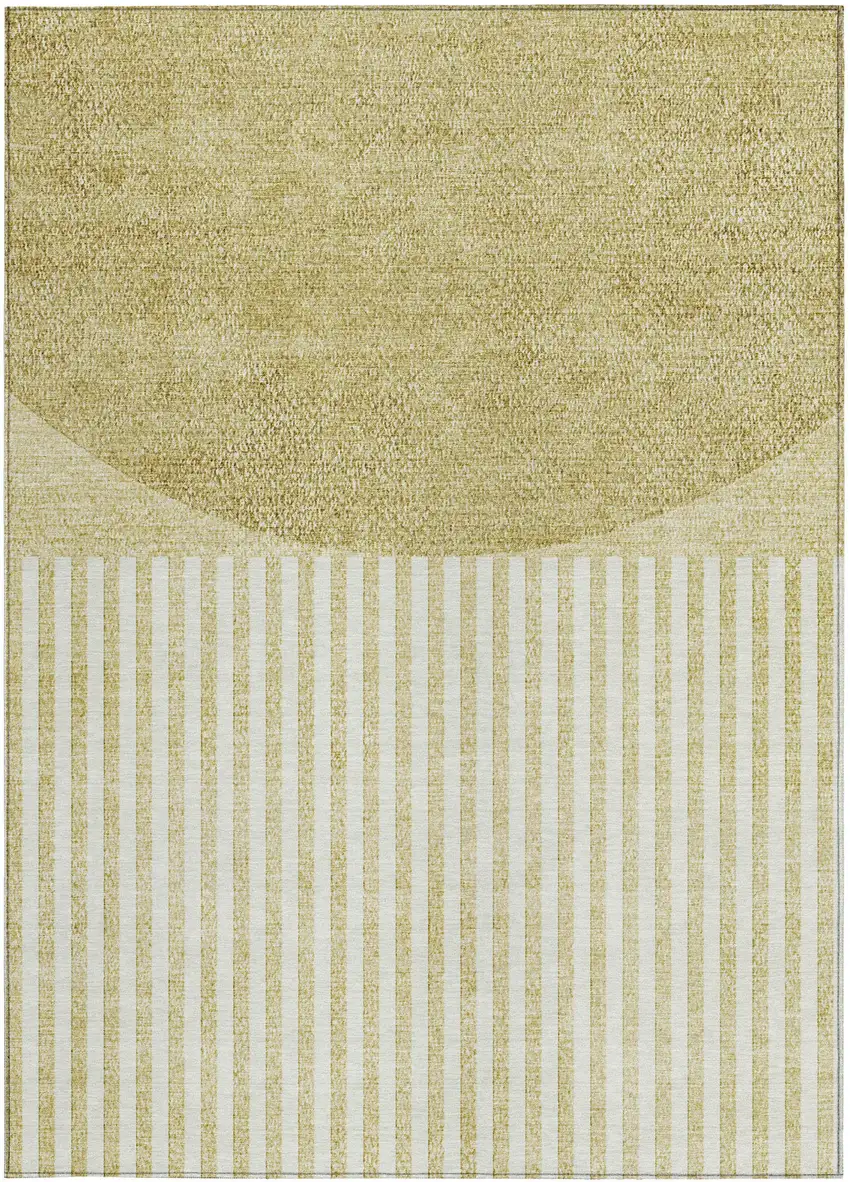 Wheat And Ivory Geometric Washable Indoor Outdoor Area Rug Photo 3