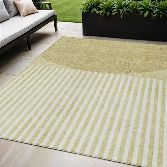 Wheat And Ivory Geometric Washable Indoor Outdoor Area Rug Photo 2