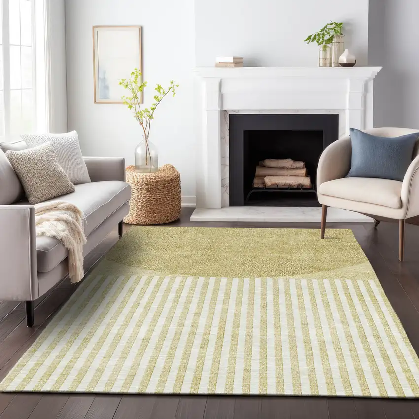 Wheat And Ivory Geometric Washable Indoor Outdoor Area Rug Photo 8