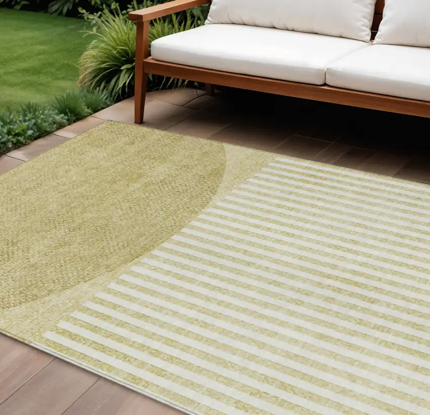 Wheat And Ivory Geometric Washable Indoor Outdoor Area Rug Photo 2