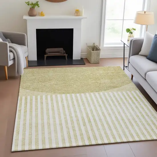 Wheat And Ivory Geometric Washable Indoor Outdoor Area Rug Photo 6