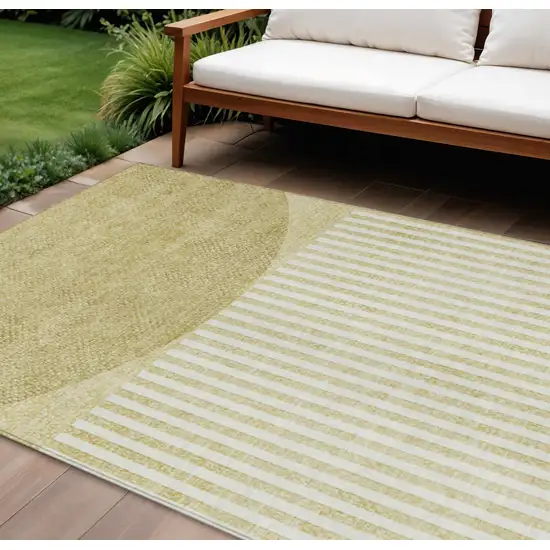 Wheat And Ivory Geometric Washable Indoor Outdoor Area Rug Photo 2