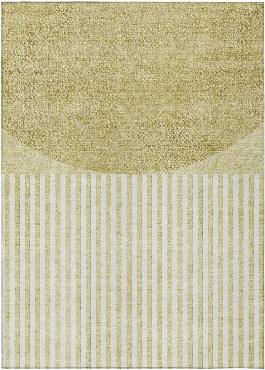 Wheat And Ivory Geometric Washable Indoor Outdoor Area Rug Photo 1