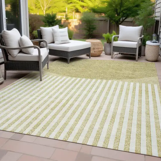Wheat And Ivory Geometric Washable Indoor Outdoor Area Rug Photo 8
