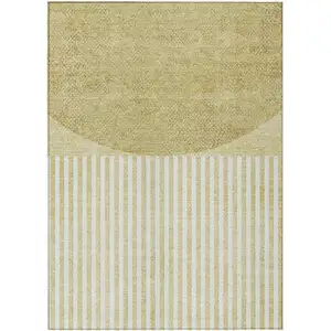 Photo of Wheat And Ivory Geometric Washable Indoor Outdoor Area Rug