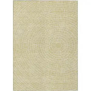 Photo of Wheat And Ivory Geometric Washable Indoor Outdoor Area Rug