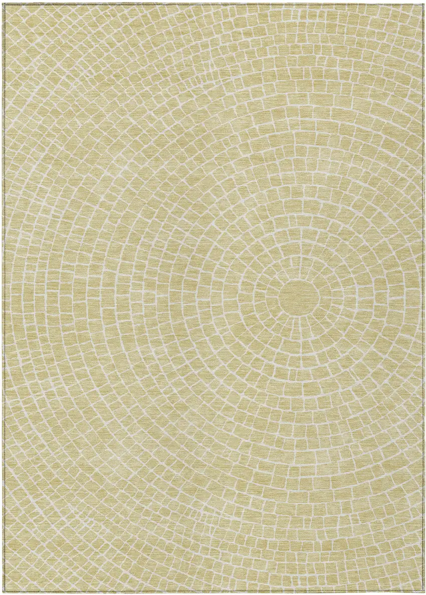 Wheat And Ivory Geometric Washable Indoor Outdoor Area Rug Photo 1
