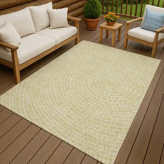 Wheat And Ivory Geometric Washable Indoor Outdoor Area Rug Photo 4