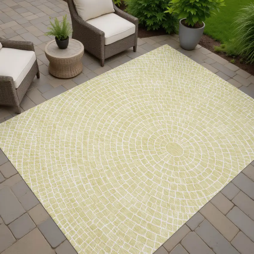 Wheat And Ivory Geometric Washable Indoor Outdoor Area Rug Photo 7