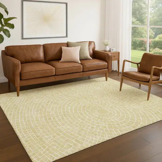 Wheat And Ivory Geometric Washable Indoor Outdoor Area Rug Photo 5