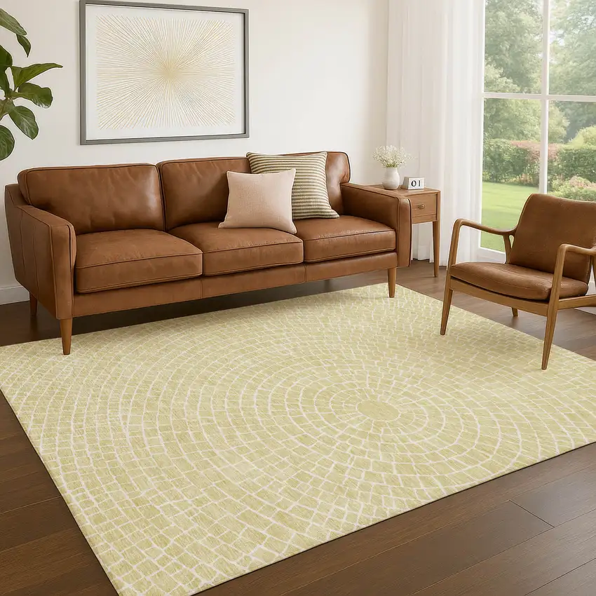 Wheat And Ivory Geometric Washable Indoor Outdoor Area Rug Photo 5