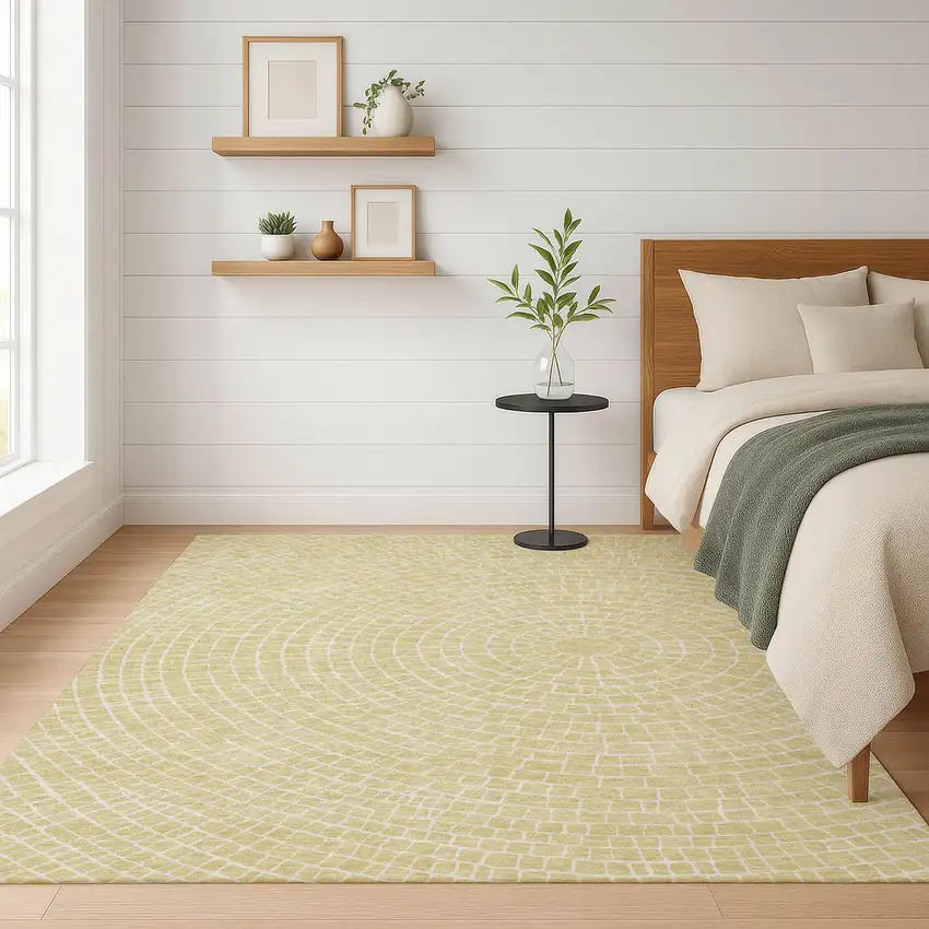 Wheat And Ivory Geometric Washable Indoor Outdoor Area Rug Photo 6