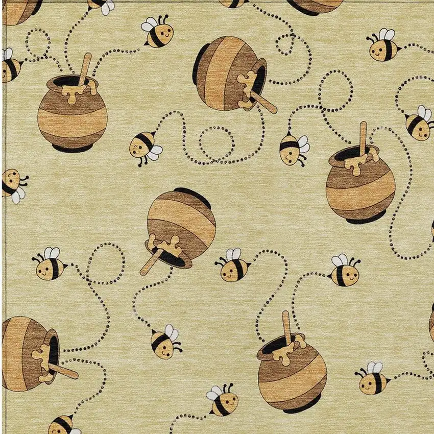 Wheat And Ivory Geometric Washable Indoor Outdoor Area Rug Photo 3