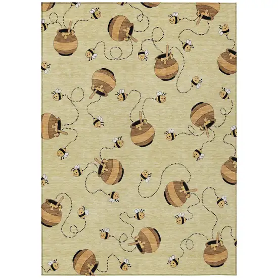 Wheat And Ivory Geometric Washable Indoor Outdoor Area Rug Photo 2