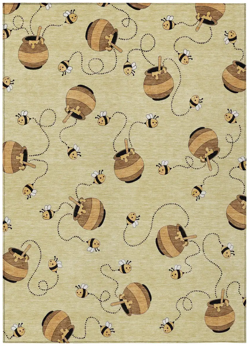 Wheat And Ivory Geometric Washable Indoor Outdoor Area Rug Photo 2