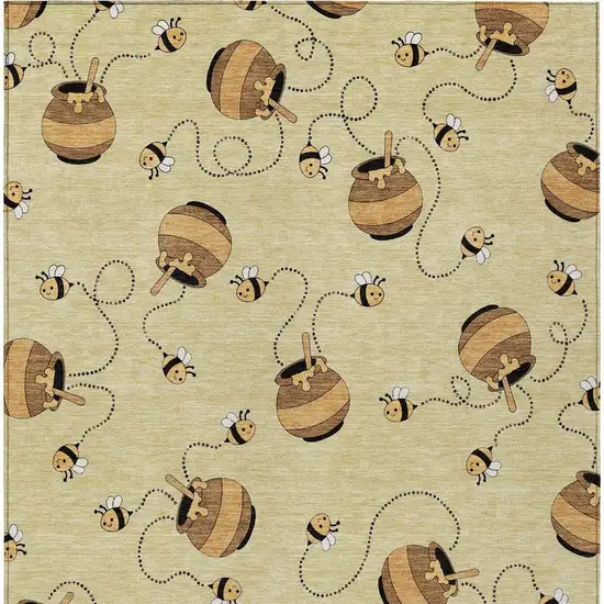 Wheat And Ivory Geometric Washable Indoor Outdoor Area Rug Photo 4