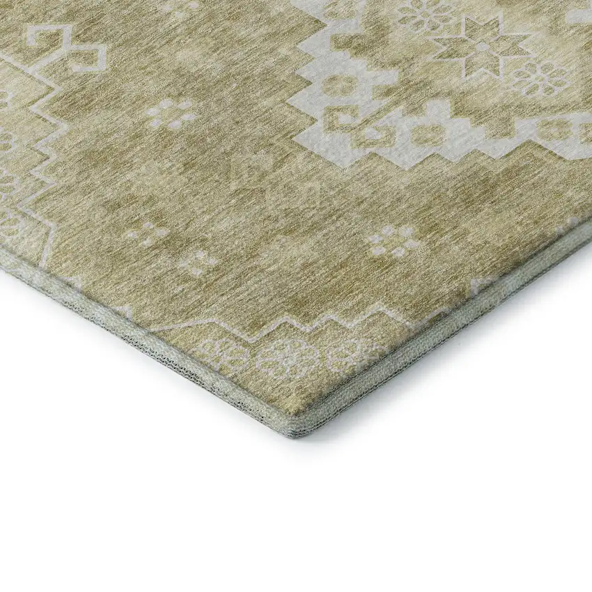 Wheat And Ivory Medallion Washable Area Rug With UV Protection Photo 8