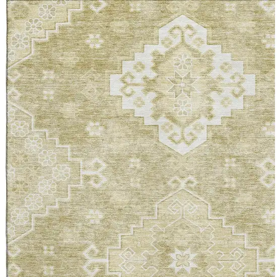 Wheat And Ivory Medallion Washable Area Rug With UV Protection Photo 3