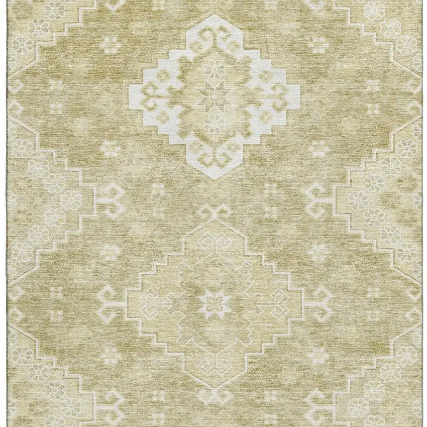 Wheat And Ivory Medallion Washable Area Rug With UV Protection Photo 3