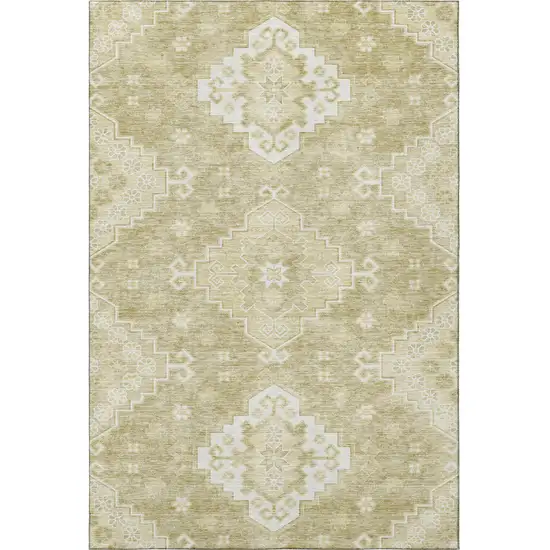 Wheat And Ivory Medallion Washable Area Rug With UV Protection Photo 4