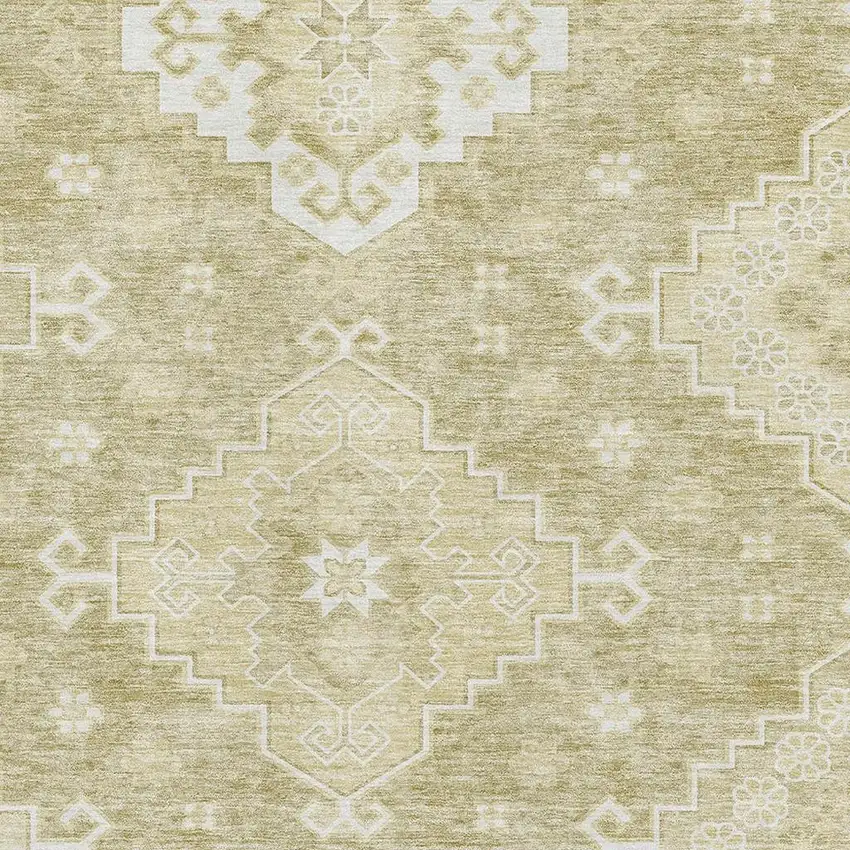Wheat And Ivory Medallion Washable Area Rug With UV Protection Photo 3
