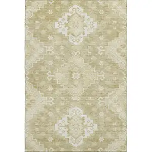 Photo of Wheat And Ivory Medallion Washable Area Rug With UV Protection