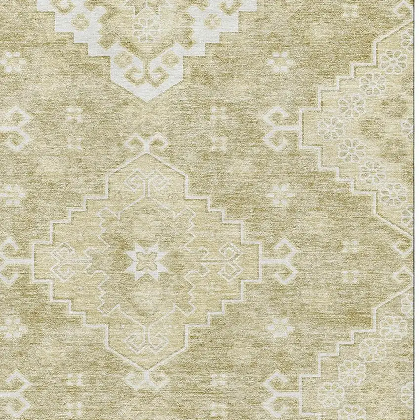 Wheat And Ivory Medallion Washable Area Rug With UV Protection Photo 3