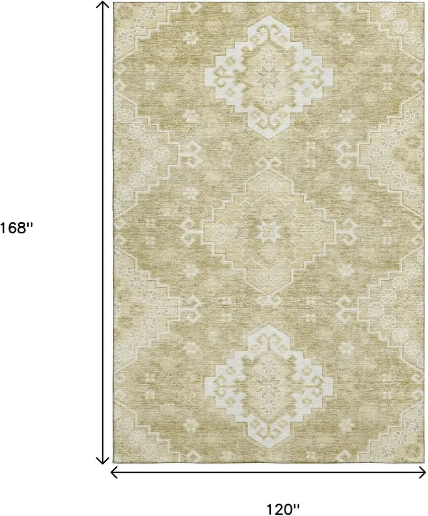 Wheat And Ivory Medallion Washable Area Rug With UV Protection Photo 3