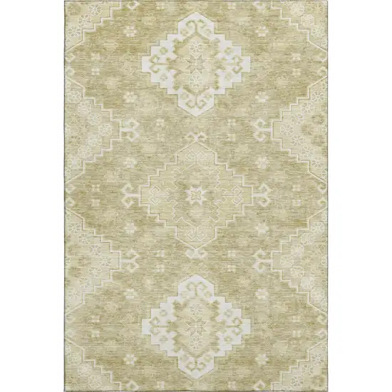 Wheat And Ivory Medallion Washable Area Rug With UV Protection Photo 1