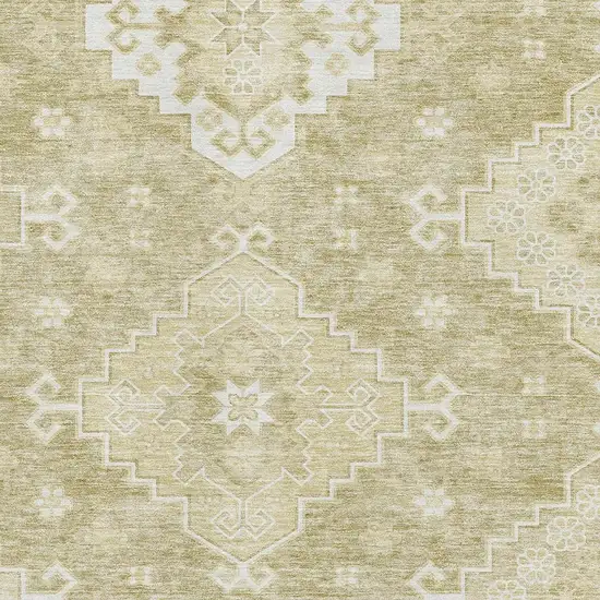 Wheat And Ivory Medallion Washable Area Rug With UV Protection Photo 3
