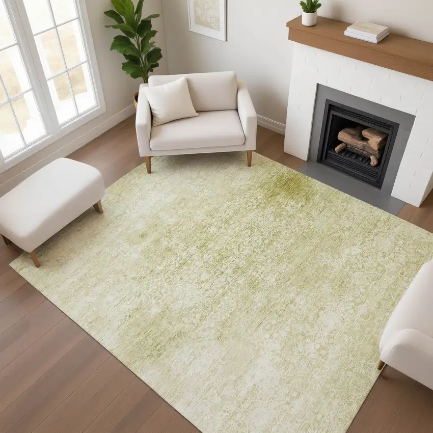 Wheat And Ivory Oriental Washable Area Rug With UV Protection Photo 3