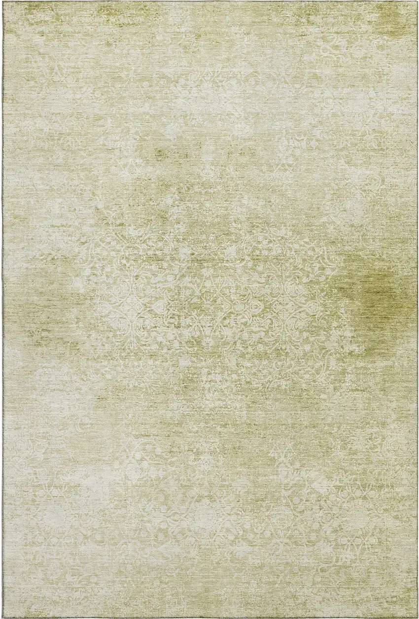 Wheat And Ivory Oriental Washable Area Rug With UV Protection Photo 5