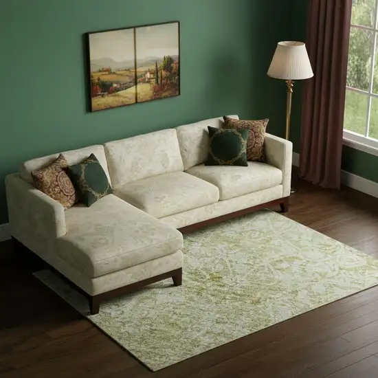 Wheat And Ivory Oriental Washable Area Rug With UV Protection Photo 2