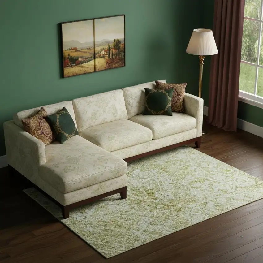 Wheat And Ivory Oriental Washable Area Rug With UV Protection Photo 2